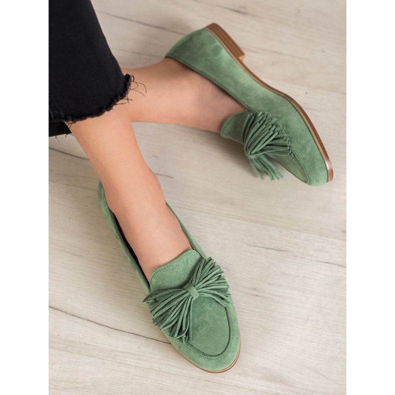 Seastar Calzature in pelle scamosciata con frange verde 1