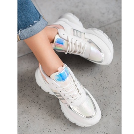 SHELOVET Sneakers alla moda in ecopelle bianca multicolore 1