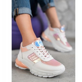 SHELOVET Sneakers alla moda in ecopelle bianco rosa multicolore 1