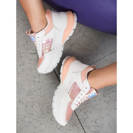 SHELOVET Sneakers alla moda in ecopelle bianco rosa multicolore 2