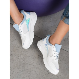 SHELOVET Sneakers casual in ecopelle bianca blu 2