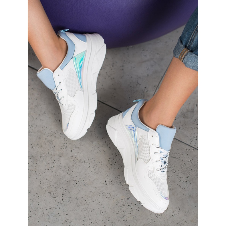 SHELOVET Sneakers casual in ecopelle bianca blu 2