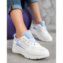 SHELOVET Sneakers casual in ecopelle bianco blu 1