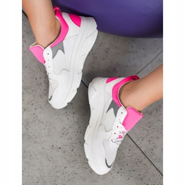 SHELOVET Sneakers casual in ecopelle bianca rosa 1