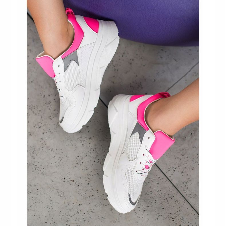 SHELOVET Sneakers casual in ecopelle bianco rosa 1