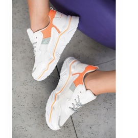 SHELOVET Sneakers Sulla Piattaforma Con Glitter bianco arancia 1
