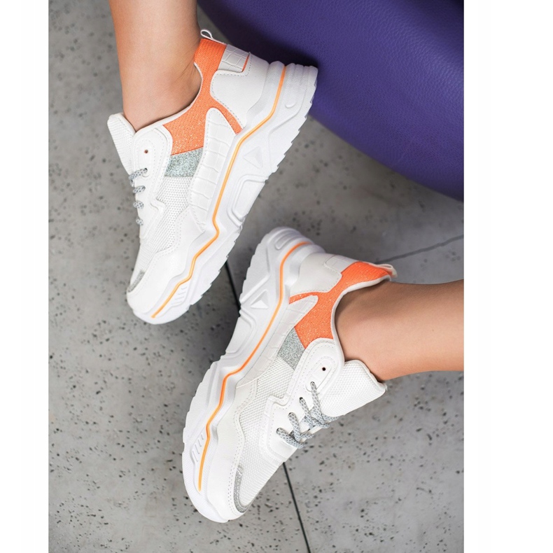 SHELOVET Sneakers Sulla Piattaforma Con Glitter bianco arancia 1