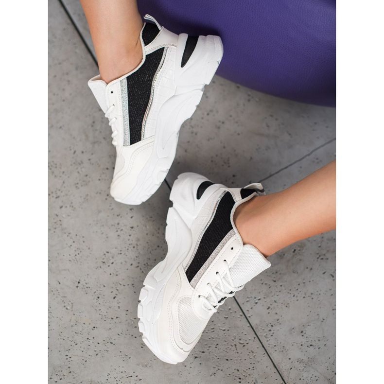 SHELOVET Sneakers Alla Moda Con Glitter bianca nero 1