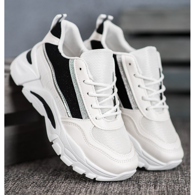 SHELOVET Sneakers Alla Moda Con Glitter bianco nero 2