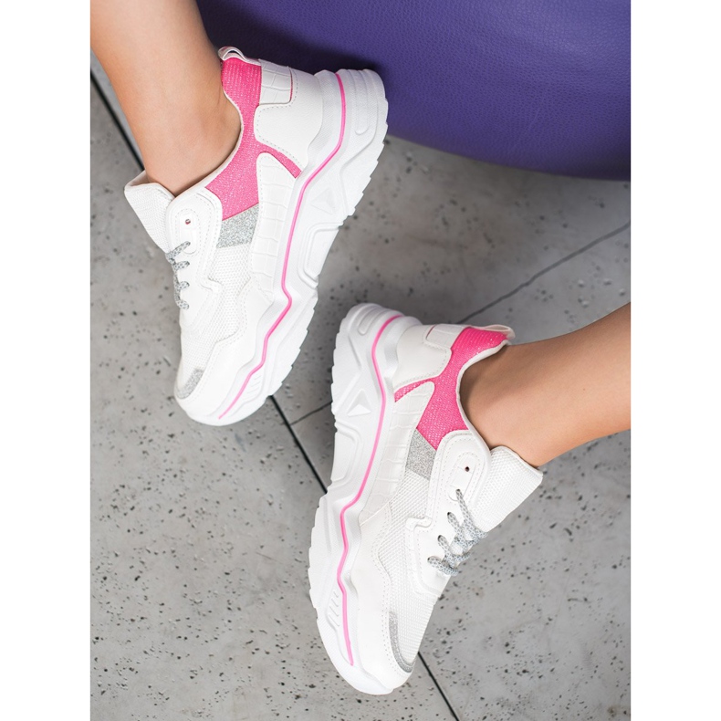 SHELOVET Sneakers Sulla Piattaforma Con Glitter bianca rosa 1