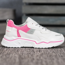 SHELOVET Sneakers Sulla Piattaforma Con Glitter bianco rosa 2