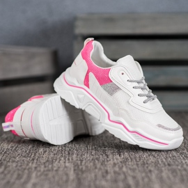 SHELOVET Sneakers Sulla Piattaforma Con Glitter bianca rosa 3