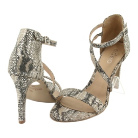 Sandali in pelle su spilla Edeo 3344 serpente/beige grigio 4