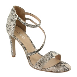 Sandali in pelle su spilla Edeo 3344 serpente/beige grigio 1