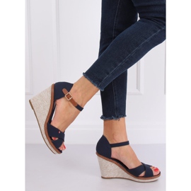 Sandali con zeppa R133P Blu blu navy 1