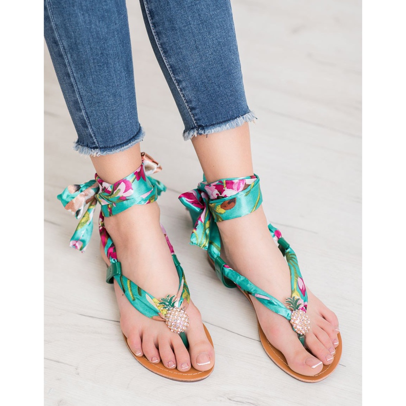 SHELOVET Sandali legati con ananas multicolore verde 1