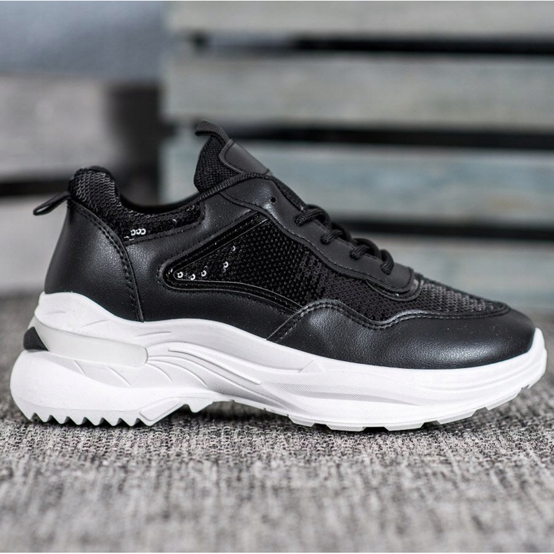 SHELOVET Sneakers alla moda con paillettes nero 1