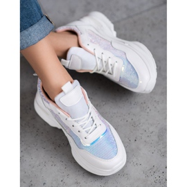 SHELOVET Sneakers alla moda con paillettes bianca 1