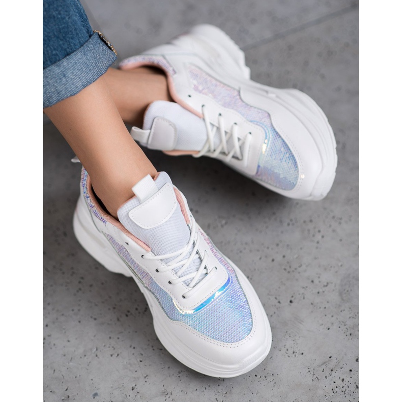 SHELOVET Sneakers alla moda con paillettes bianca 1