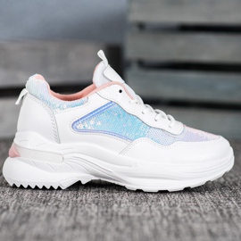 SHELOVET Sneakers alla moda con paillettes bianca 2