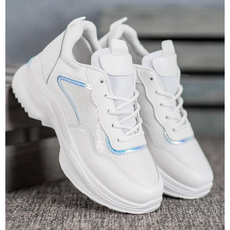 SHELOVET Sneakers alla moda con paillettes bianco 2