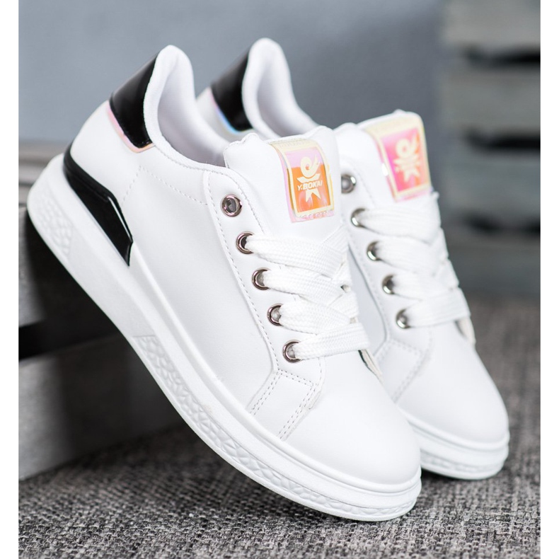 SHELOVET Scarpe sportive in ecopelle bianca nero 1