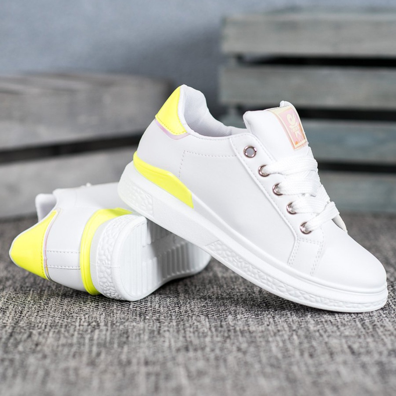 SHELOVET Scarpe sportive in ecopelle bianco giallo 1