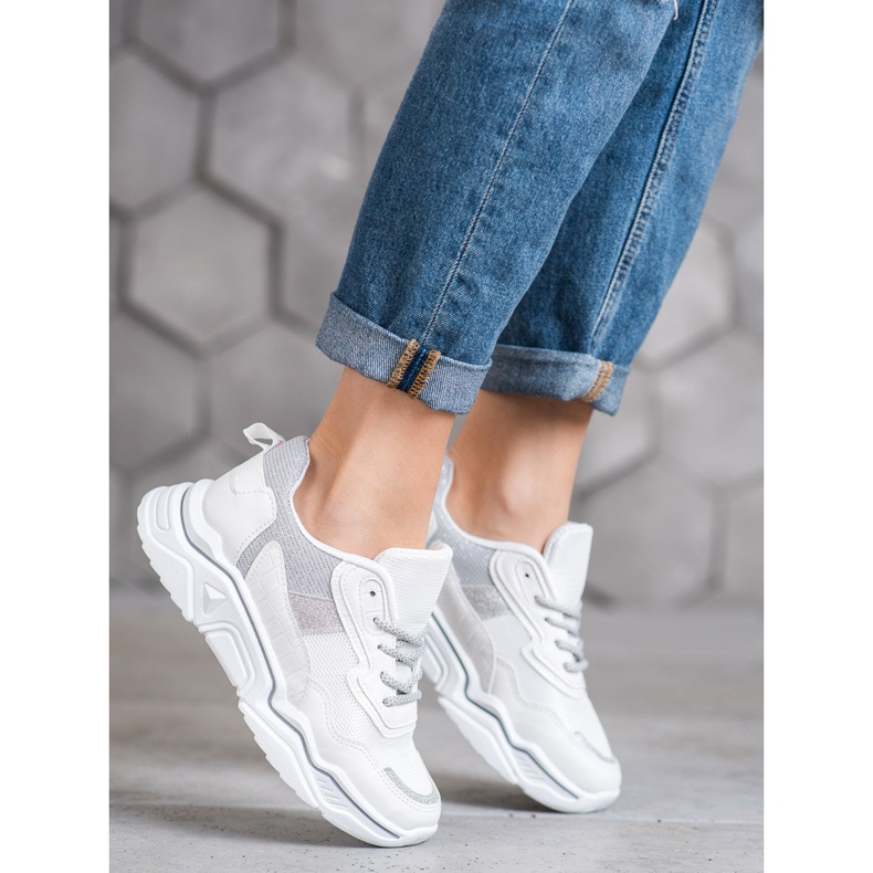 SHELOVET Sneakers Sulla Piattaforma Con Glitter bianco 1