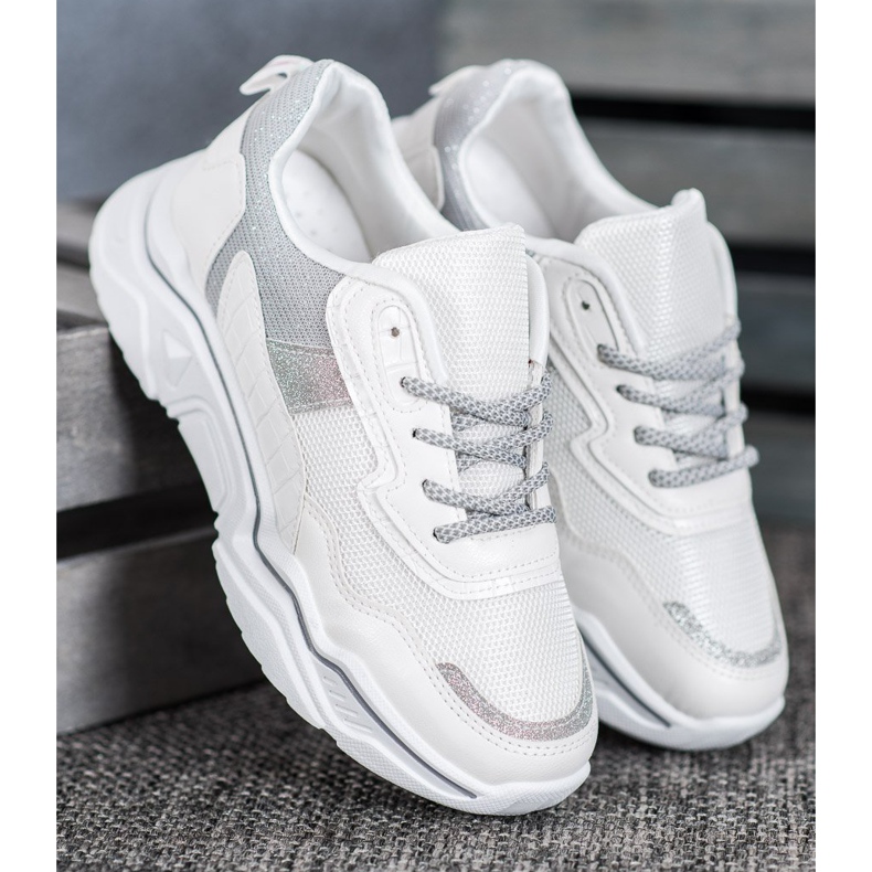 SHELOVET Sneakers Sulla Piattaforma Con Glitter bianca 2