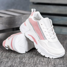 SHELOVET Sneakers Alla Moda Con Glitter bianca rosa 1
