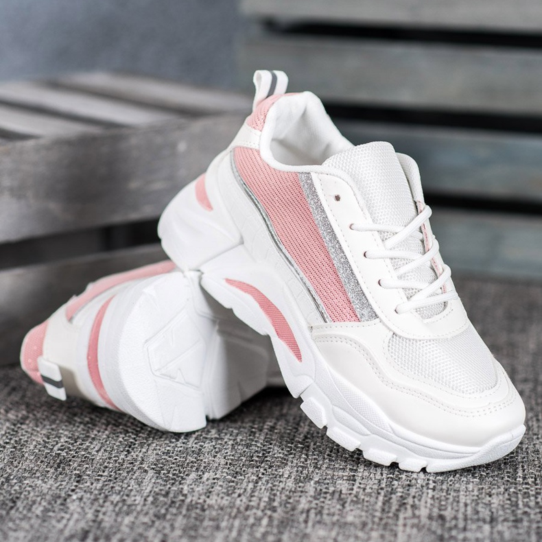 SHELOVET Sneakers Alla Moda Con Glitter bianco rosa 1