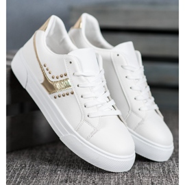 SHELOVET Scarpe legate con ornamenti dorati bianca 1
