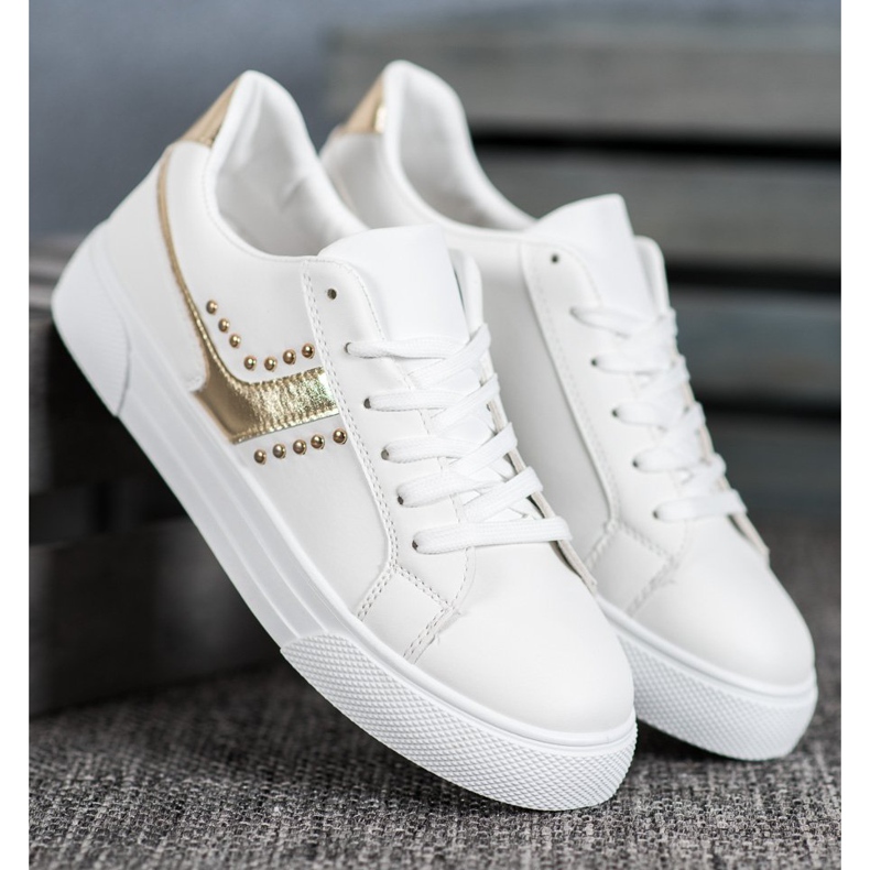 SHELOVET Scarpe legate con ornamenti dorati bianco 1