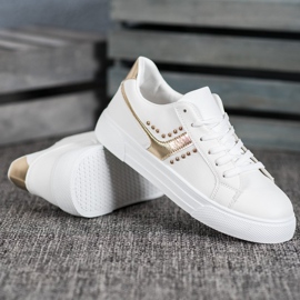 SHELOVET Scarpe legate con ornamenti dorati bianco 2