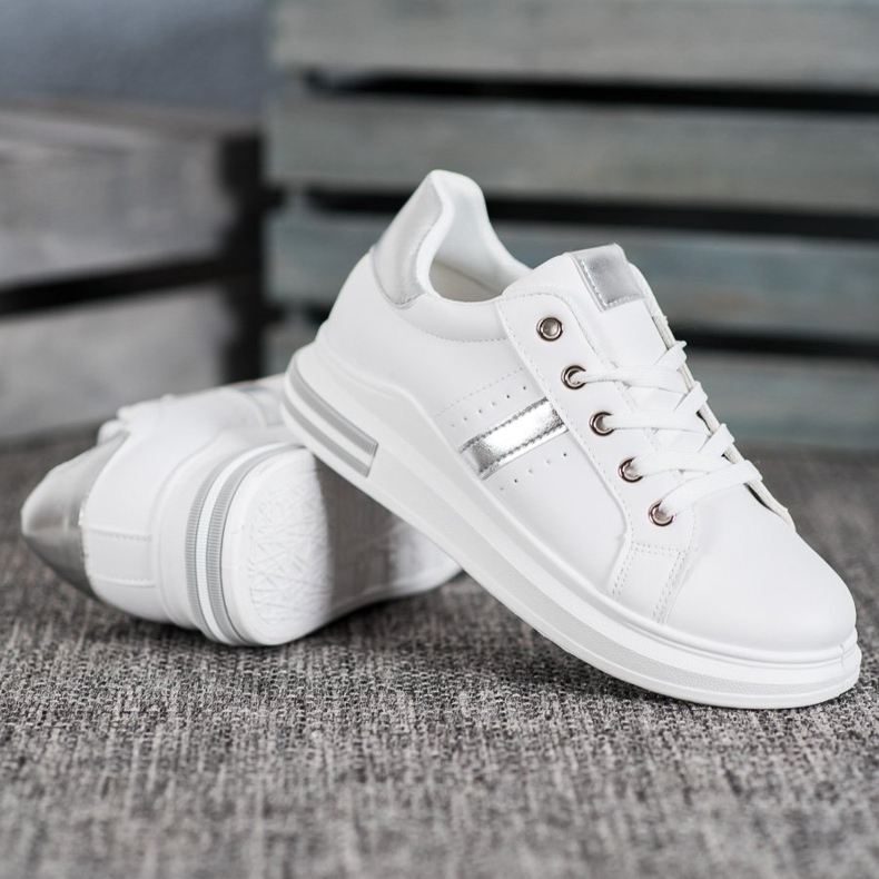 SHELOVET Scarpe sportive con inserti argento bianca 1