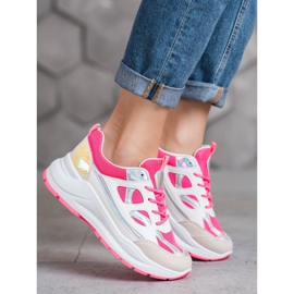 SHELOVET Comode Sneakers Con Rete bianca rosa 1