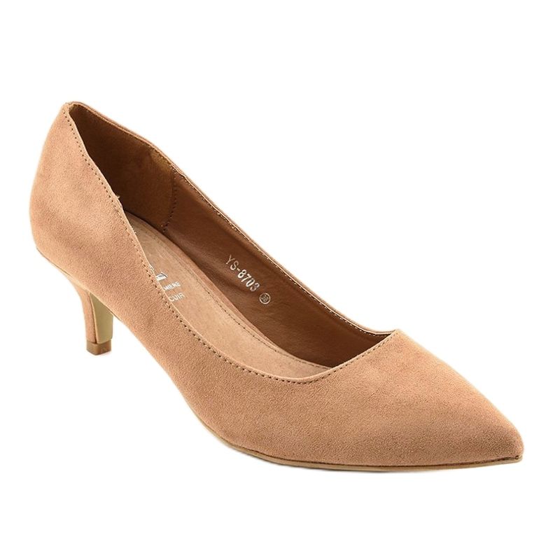 Décolleté marroni sul tacco YS-8703 beige d'oro 1
