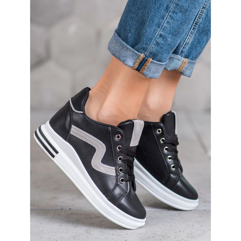 SHELOVET Scarpe sportive con zeppa nascosta nero 2