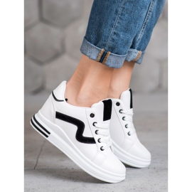 SHELOVET Scarpe sportive con zeppa nascosta bianca nero 2