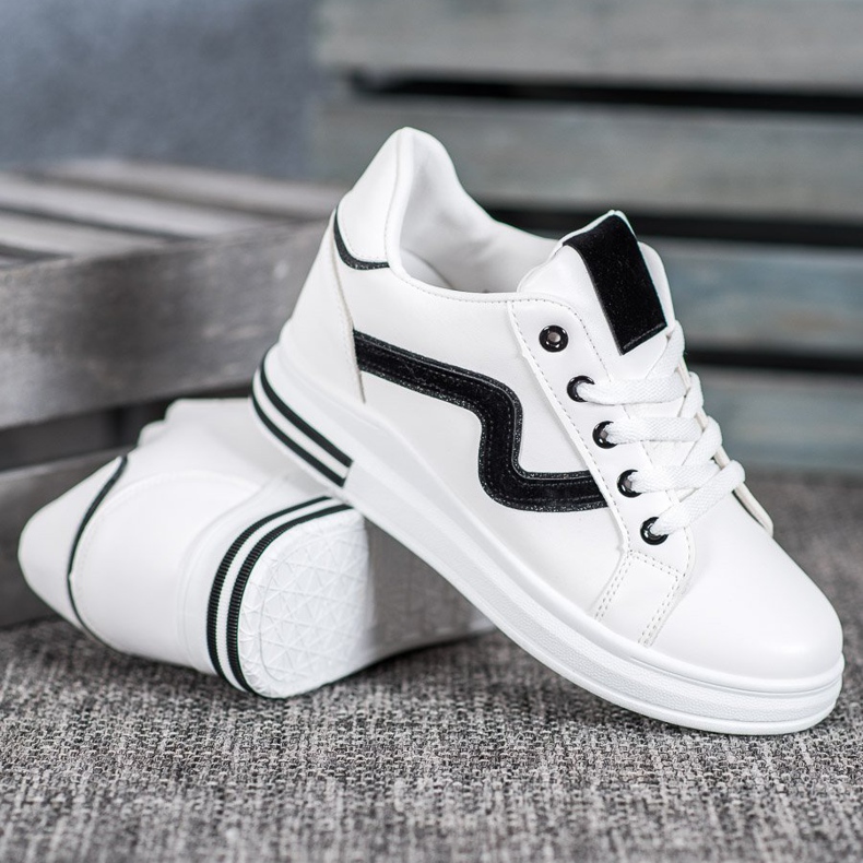 SHELOVET Scarpe sportive con zeppa nascosta bianca nero 1
