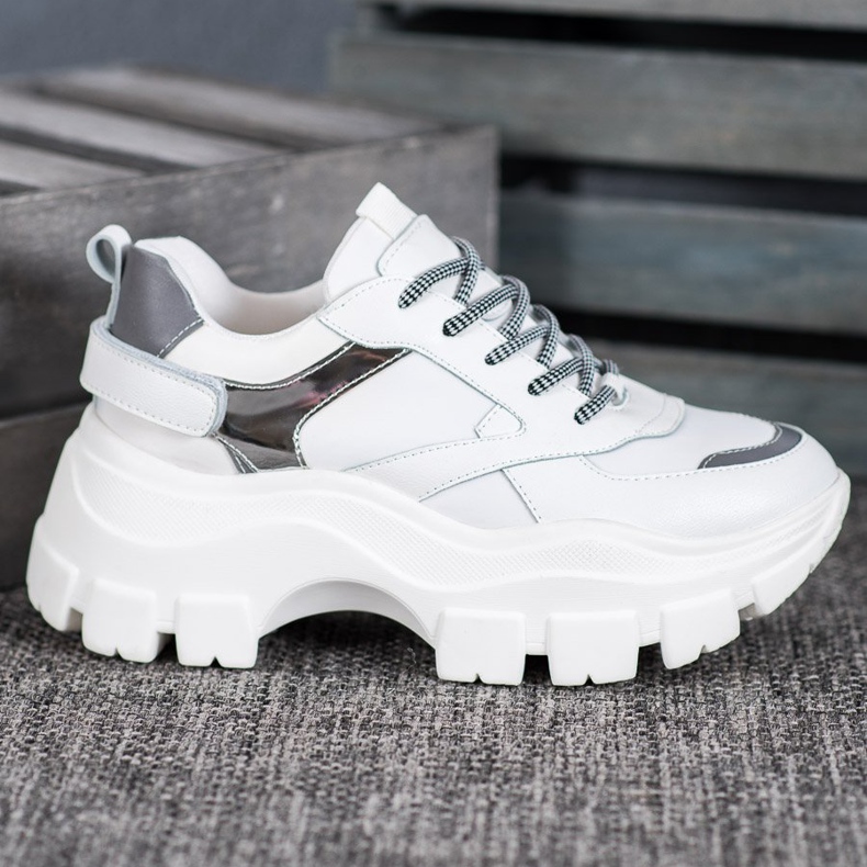 Weide Sneakers bianche sulla piattaforma bianca 1