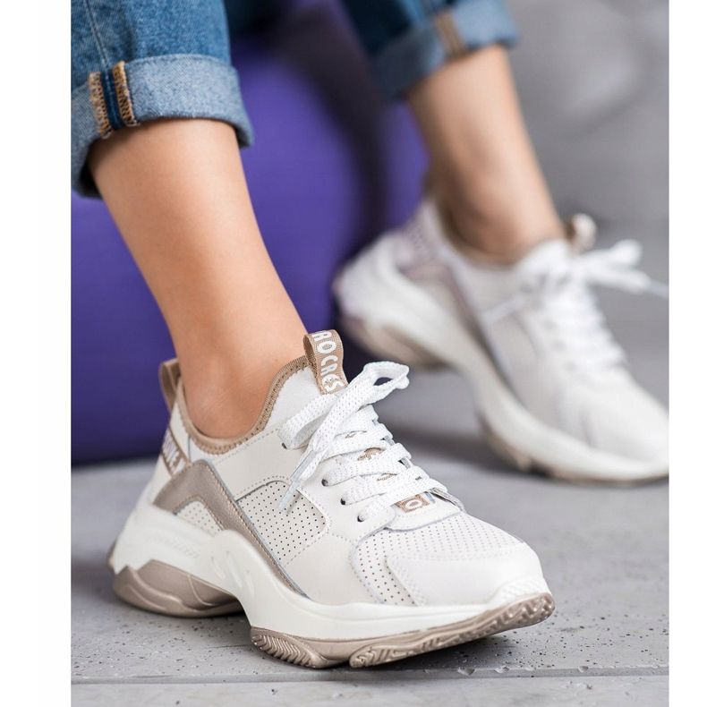 Goodin Sneakers in pelle traforata bianca giallo 1