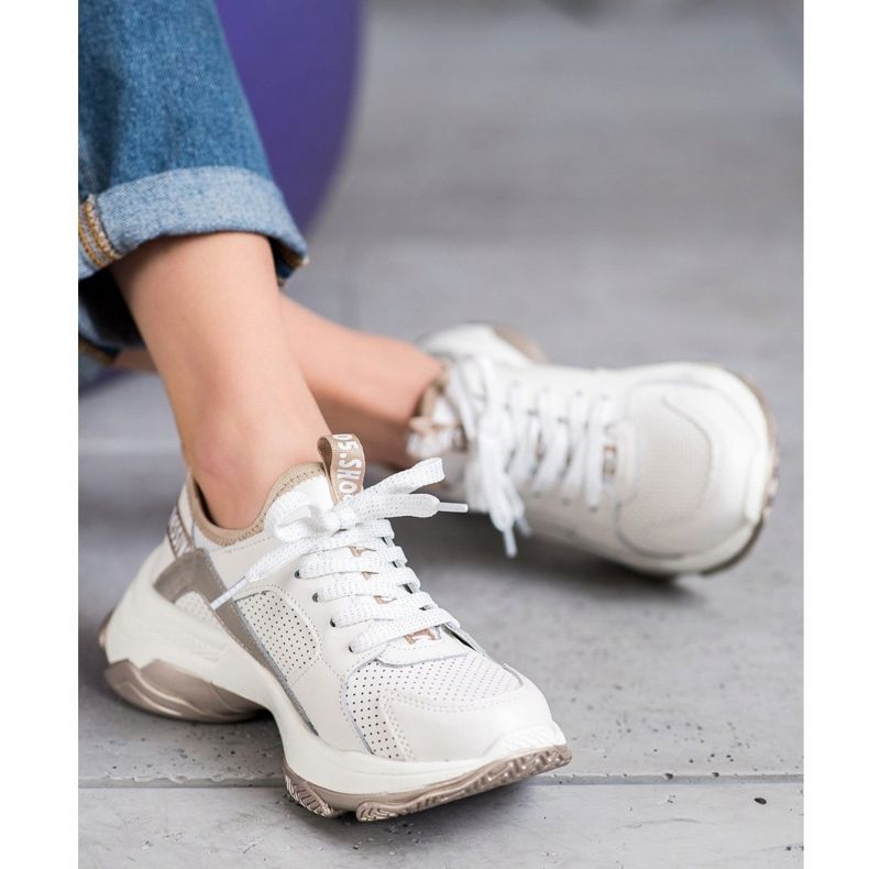 Goodin Sneakers in pelle traforata bianca giallo 2