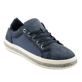 Sneakers blu navy decorate con zirconi 1153-Y 1