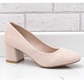 Décolleté beige su palo in ecopelle scamosciata JF619 1