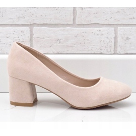 Décolleté beige su palo in ecopelle scamosciata JF619 2