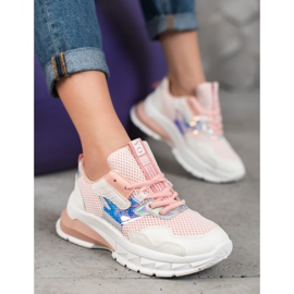 SHELOVET Sneakers Con Rete bianca rosa 1