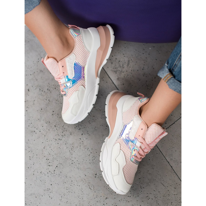 SHELOVET Sneakers Con Rete bianca rosa 2