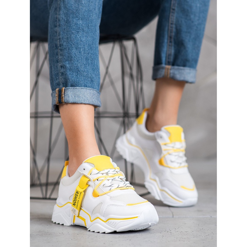 SHELOVET Sneakers alla moda da donna bianca giallo 1