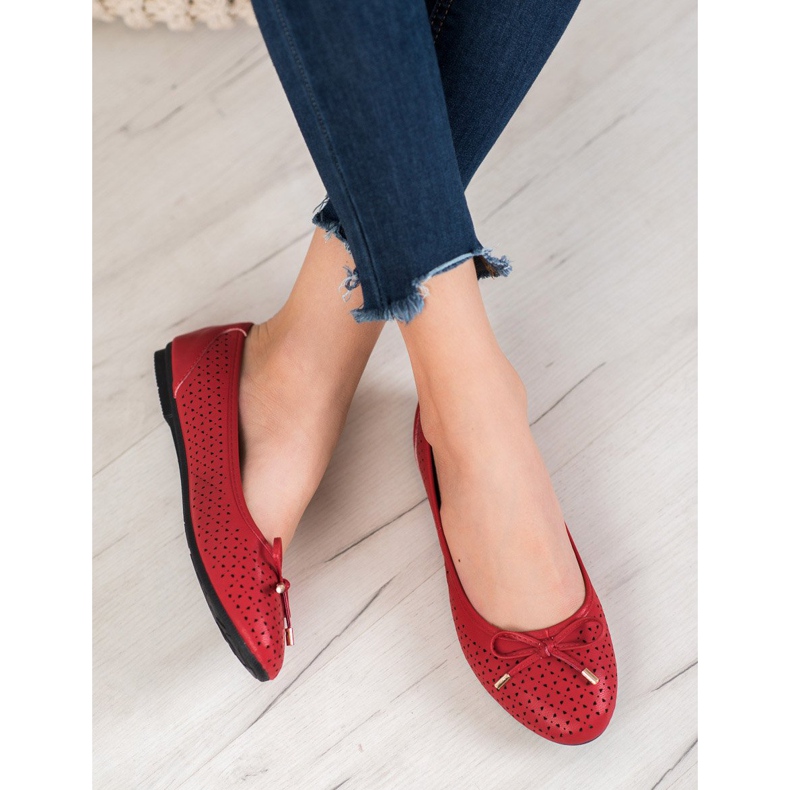 SHELOVET Ballerina Traforata Con Ecopelle rosso 1